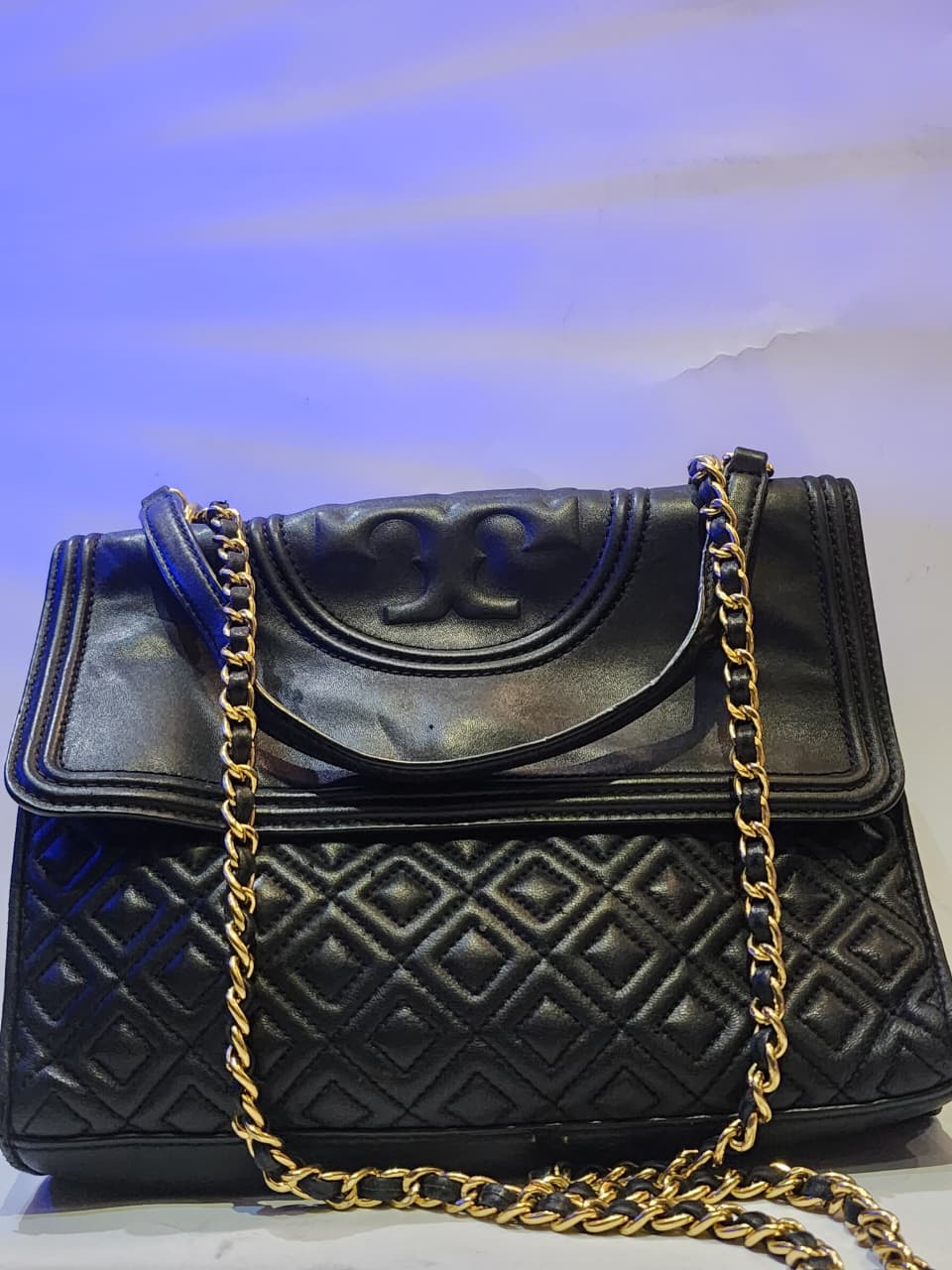 TORY BURCH BLACK QUILTED LEATHER BLACK